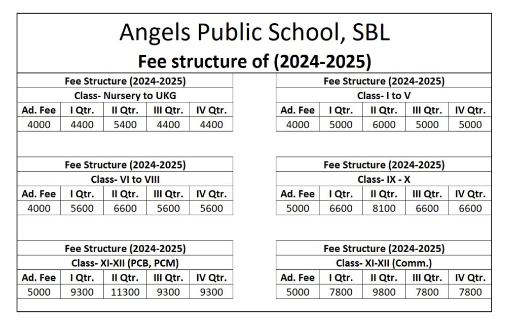 Fee Structure Angels Public School